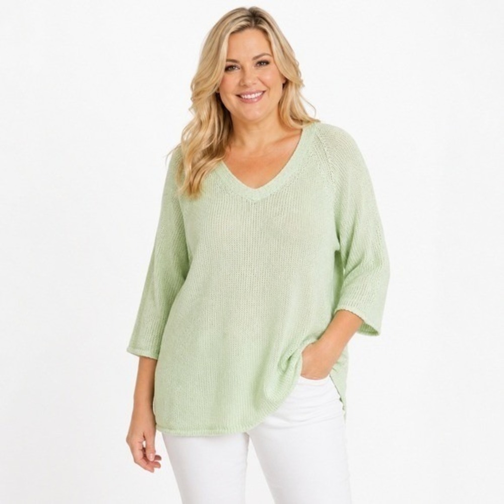 J. Jill Sweater‎ Womens 4X Mint Green Scoop Neck Tunic 3/4 Sleeve Textured Knit